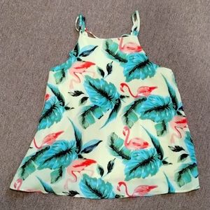 Flamingo yellow ruffle back tank top